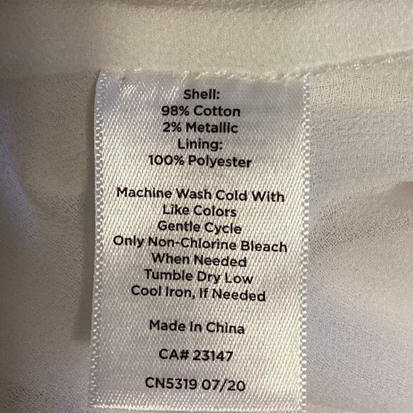 Talbots Women's White Cotton Long Sleeves Top Blouse Size M Lined Ruffle V-Neck - Picture 8 of 8